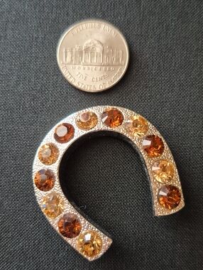 Gold-Tone Horseshoe Pendant w/Amber and Champagne Crystals